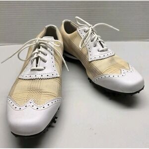 FootJoy Golf Shoes Womens Size 7M Beige & White Wing Tip Soft Spike FJ